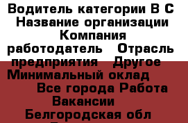 Водитель категории В.С › Название организации ­ Компания-работодатель › Отрасль предприятия ­ Другое › Минимальный оклад ­ 25 000 - Все города Работа » Вакансии   . Белгородская обл.,Белгород г.